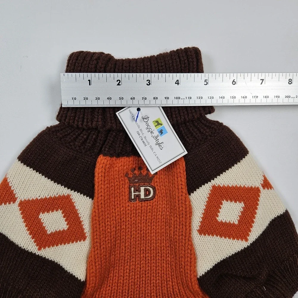 HIP DOGGIE Doggie Styles Ski Lodge Dog Cable Knit Sweater XL‎ Orange Brown NEW